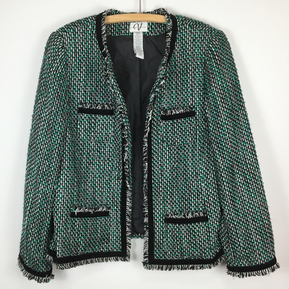 Vintage Open Blazer by VARIATIONS textured fringe